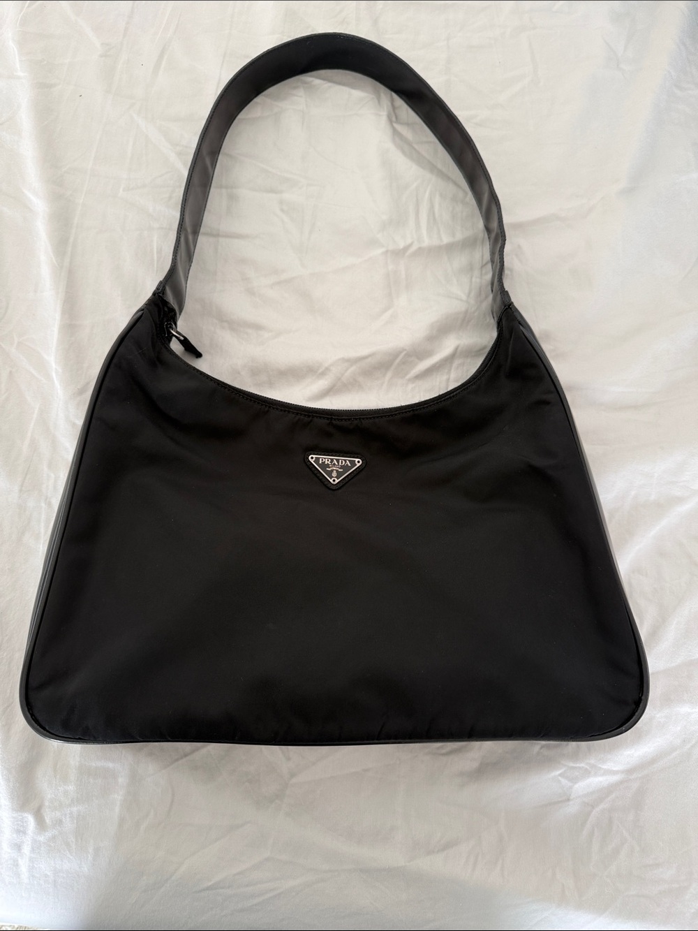Prada Black Nylon and patent leather Shoulder Bag with Logo Triangle